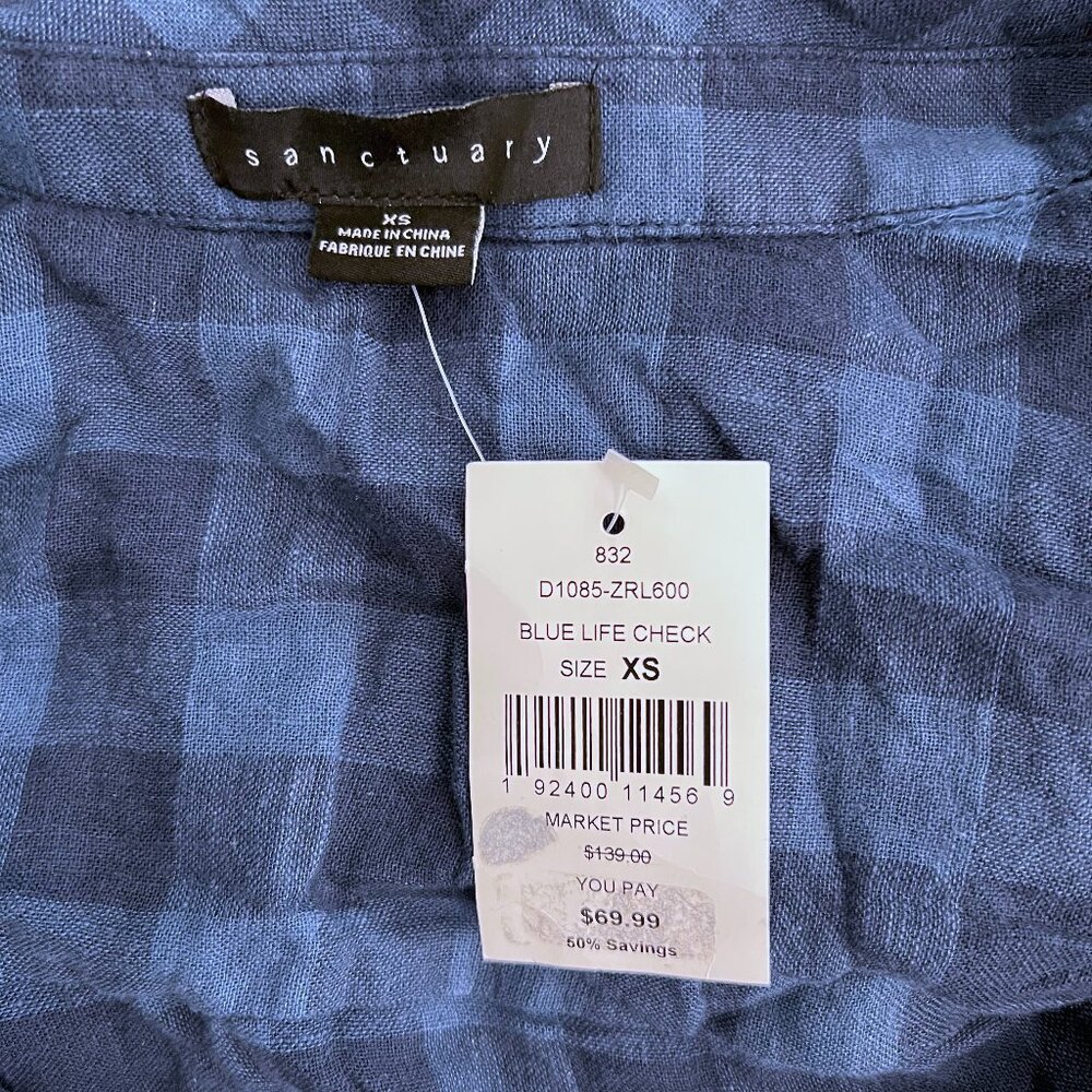 Sanctuary Blue Ani Long Sleeve Plaid Knot Dress Extra Small‎ Linen Plaid - Picture 4 of 7
